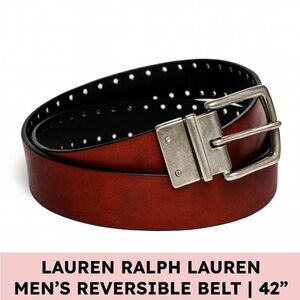 Lauren Ralph Lauren Reversible Studded Leather Belt LRL Logo Black Brown 42”